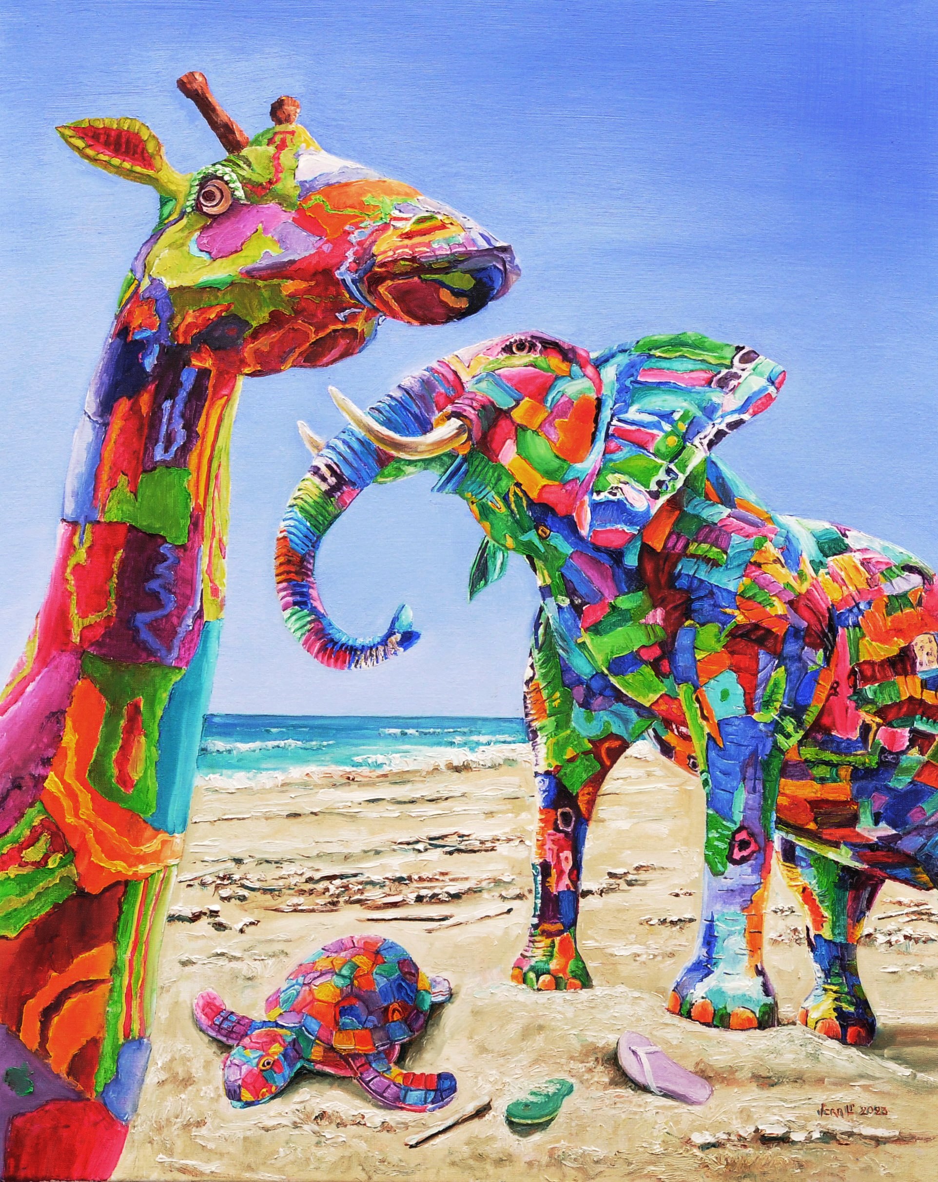 Flipflop (animals made from recycled flip-flops) | Oil paint on linen | Year: 2023 | Dimensions: 100x80cm