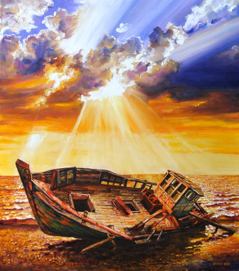 Wreck on the shore | Oil paint on linen | Year: 2022 | Dimensions: 90x80cm