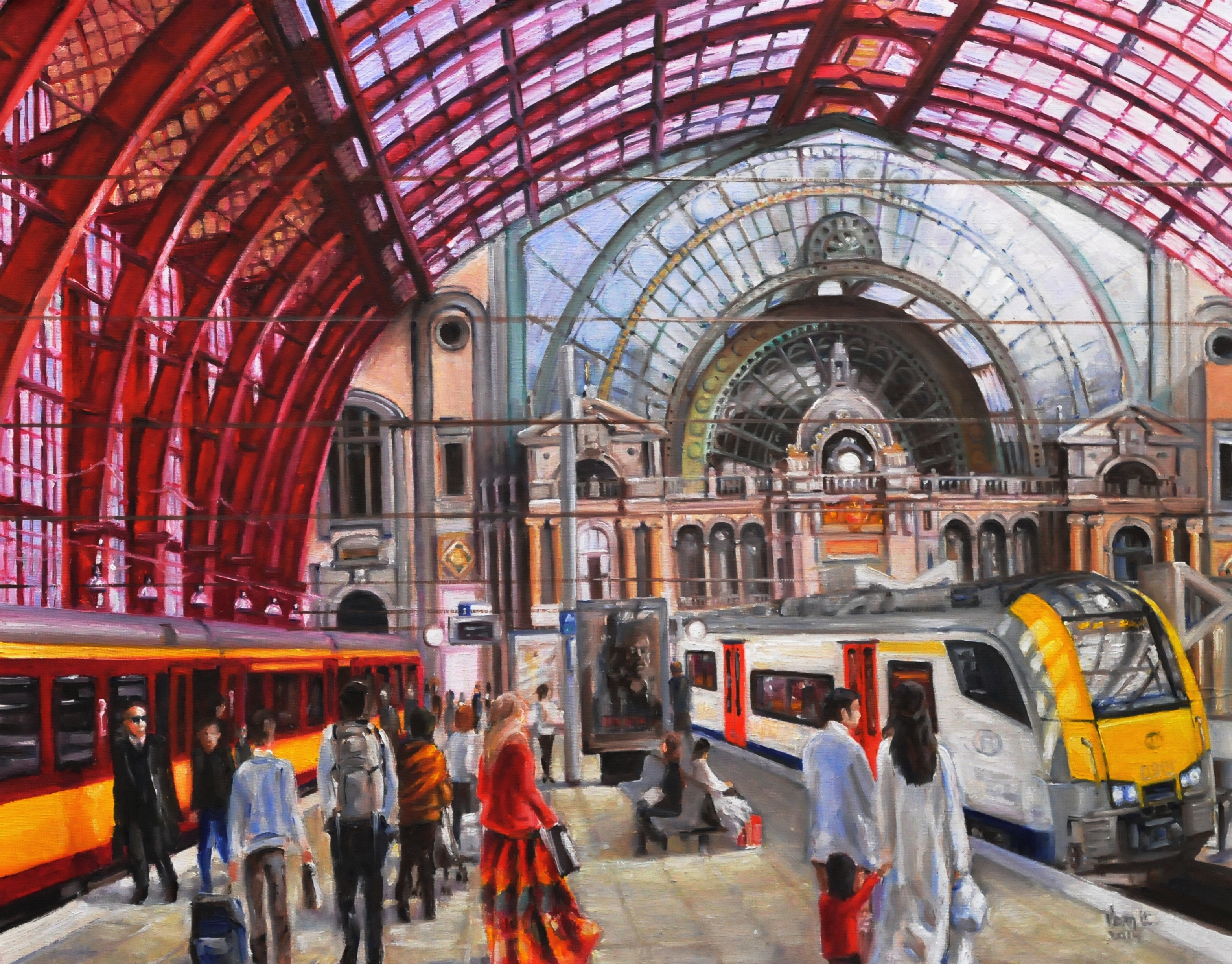 Antwerpen Centraal Station interieur | Olieverf op linnen | Jaar: 2014 | Afmeting: 80x90cm