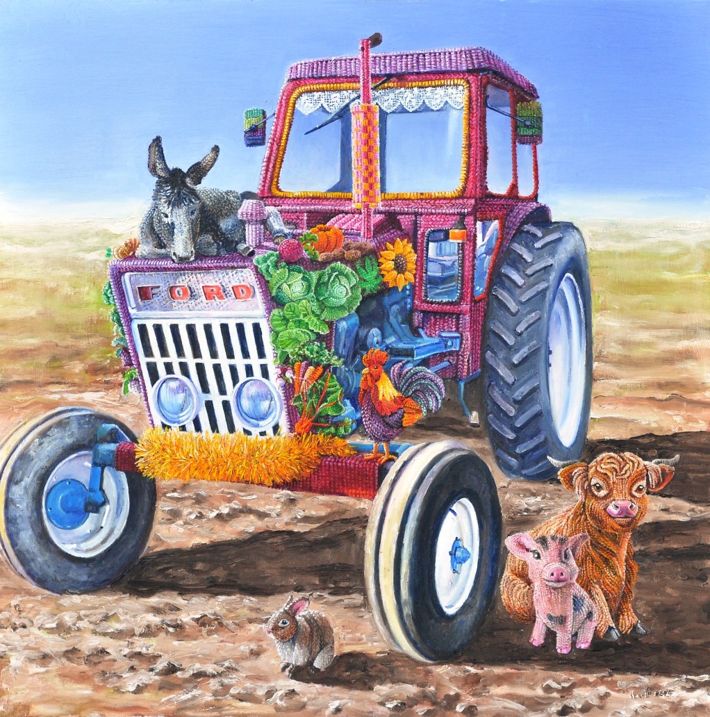 Tracteur à longs brins | Huile sur toile de lin | Année: 2024 | Dimensions: 100x100cm